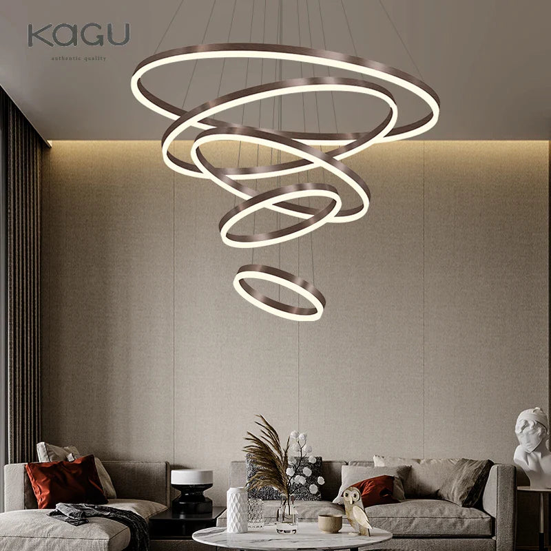 Afralia™ Black Led Rings Circle Pendant Chandelier for Living Dining Kitchen