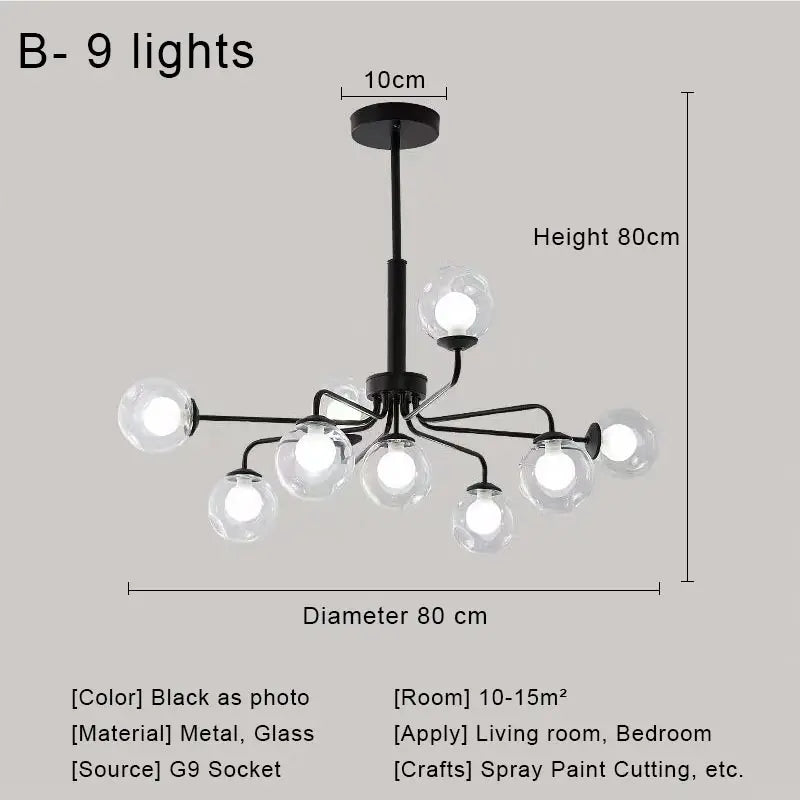 Afralia™ Glass Ball Pendant Chandelier for Living Room Bedroom Dining Room