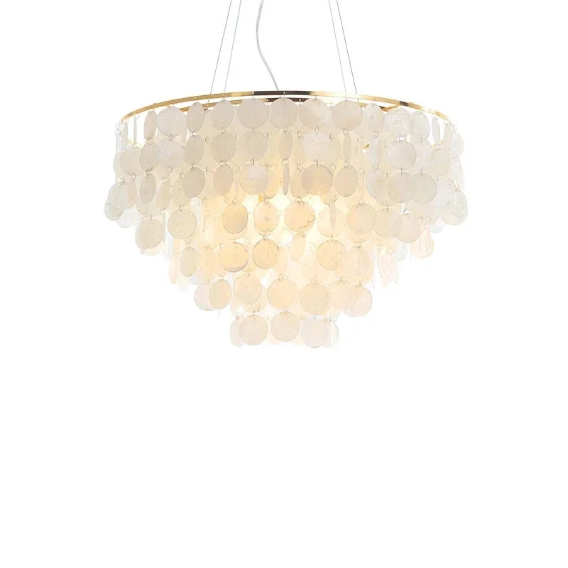 Afralia™ Gold Chrome Metal Shell Chandelier for Restaurant Living Room Hotel Hall