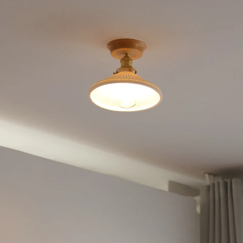Afralia™ White Ceramic LED Ceiling Light with Wood Canopy for Kitchen and Living Room