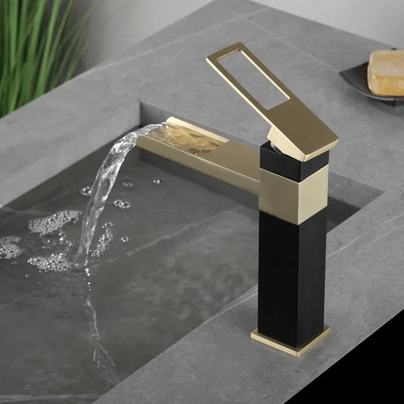 Afralia™ Stainless Steel Waterfall Bathroom Faucet Hot Cold Mixer Single Hole
