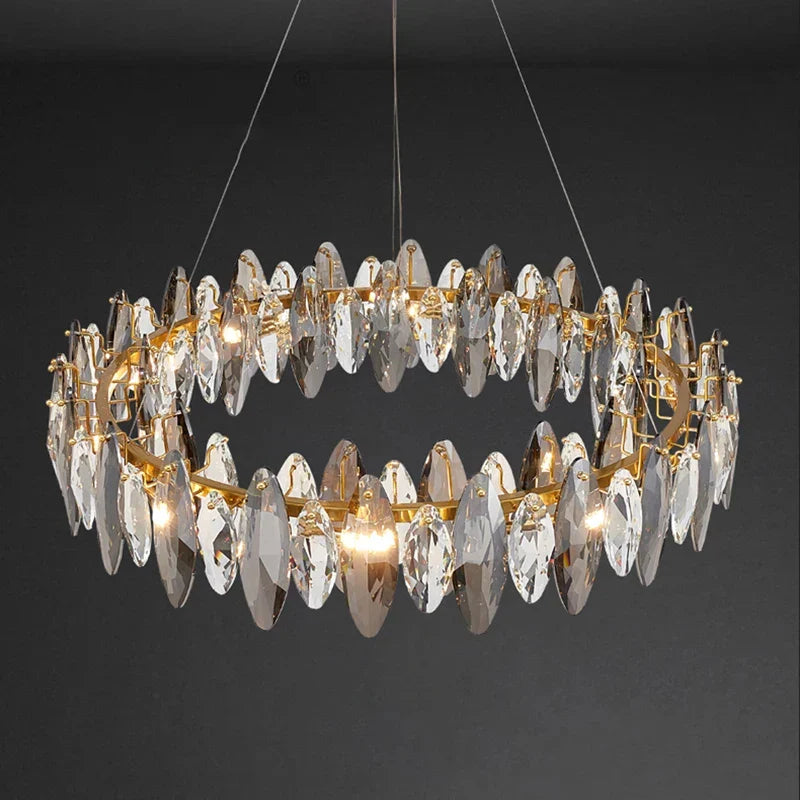Afralia™ Crystal Luxe Leaves Chandelier for Living Room - Modern Lamp Decoration