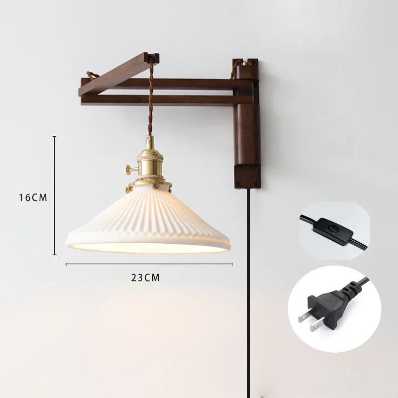 Afralia™ Retro Walnut Wall Lamp for Study, Bedroom & Living Room