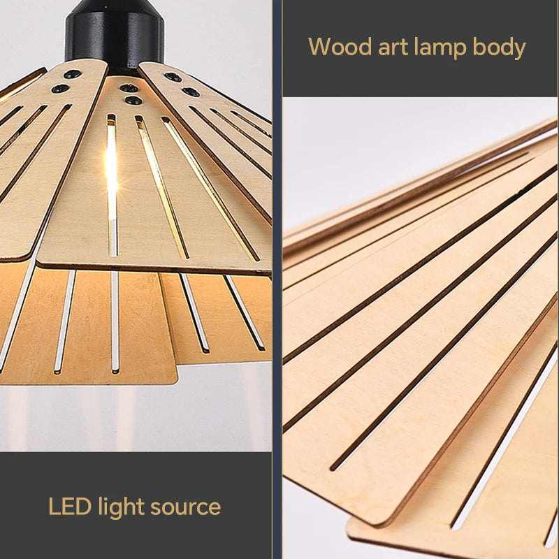 Afralia™ Retro Wooden Pendant Light