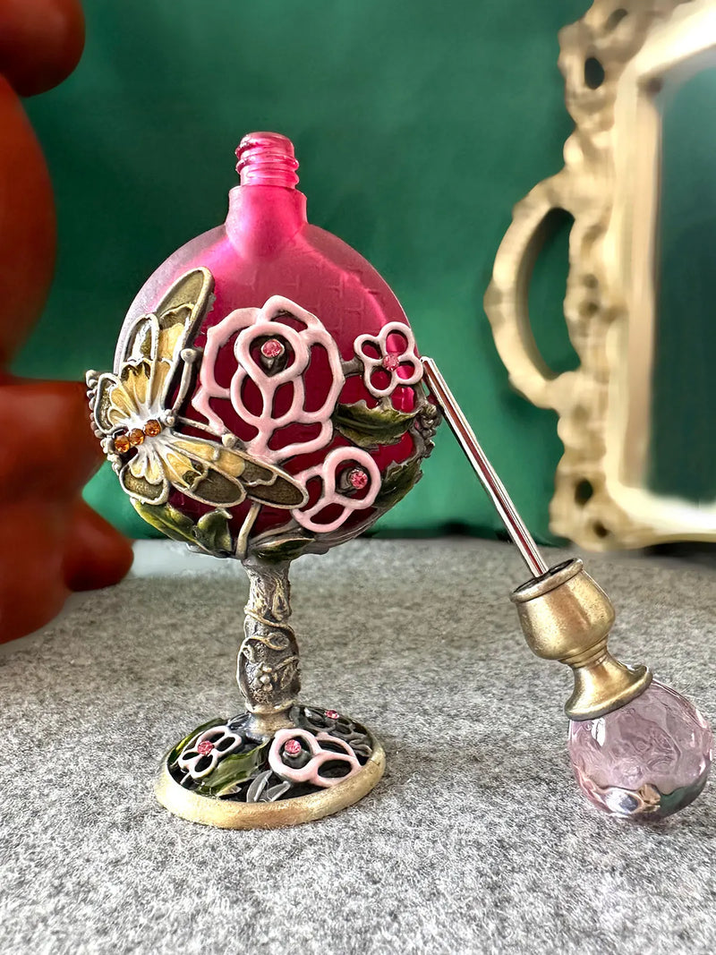 Afralia™ Glass Metal Perfume Bottle with Enamel Butterfly, Essential Oil Holder & Wedding Decor