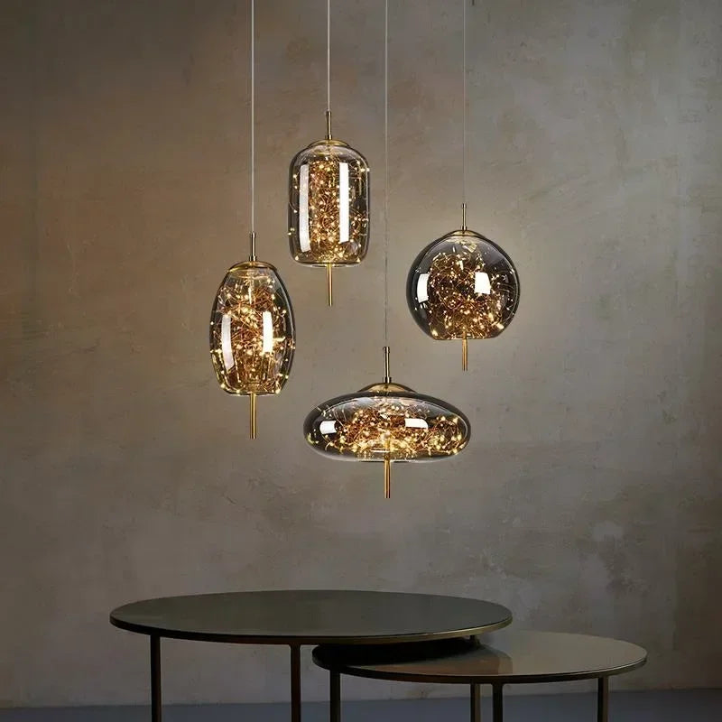 Afralia™ Starry Glass Bedside Chandelier - Light Luxury Nordic Style Pendant for Home Decor