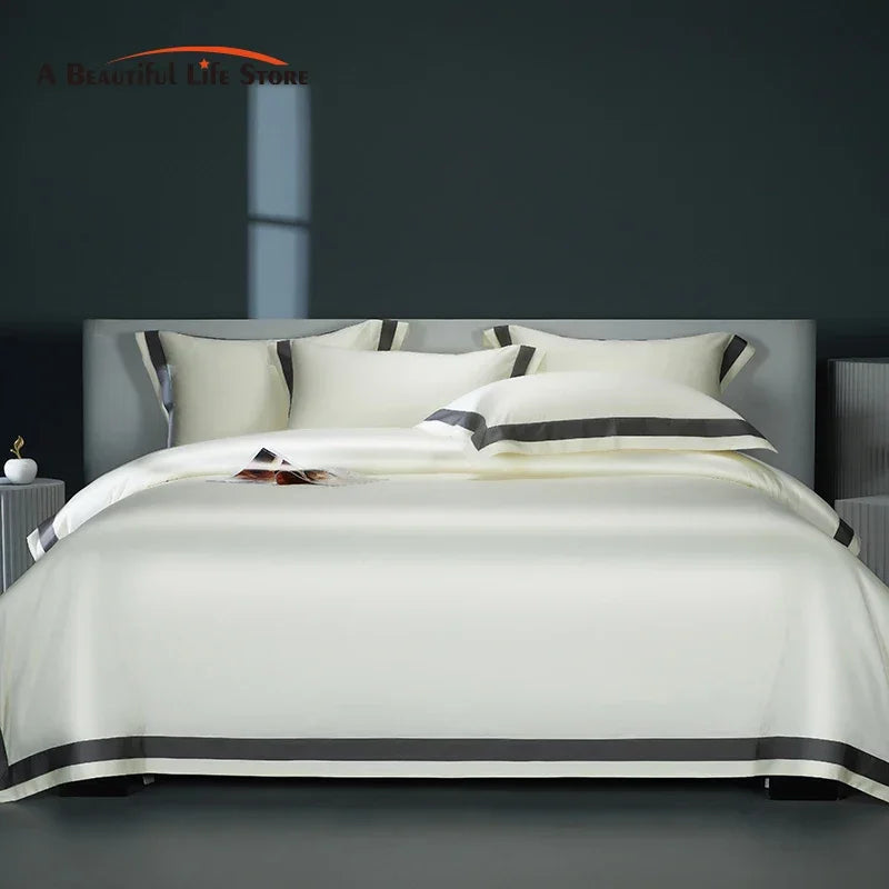 Afralia™ Satin Silky Hotel Style Bedding Set, Monochromatic 1400TC Duvet Cover with Sheets & Pillowcases