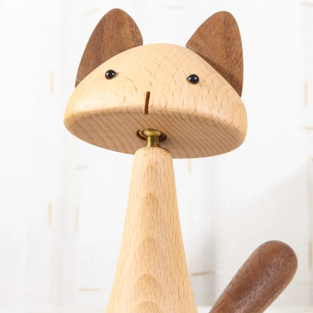 Afralia™ Nordic Wood Cat Figurines Rotatable Craft Decor Fashion Handicrafts