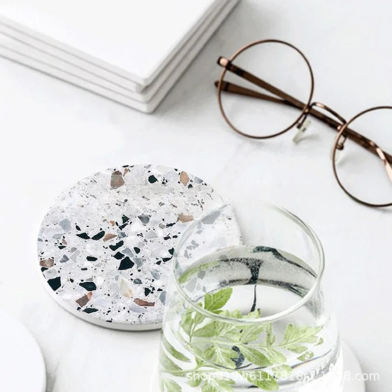 Afralia™ Terrazzo Coasters: Absorbent Ceramic Coffee Table Decor & Housewarming Gift