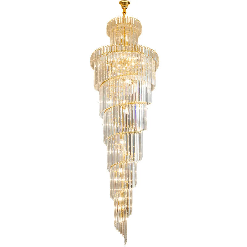 Afralia™ Crystal Spiral Chandelier | Elegant Long Pendant Light for Hotel Lobby & Sales Hall