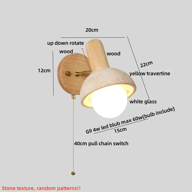 Afralia™ Yellow Travertine LED Wall Lamp Up Down Rotate Glass Pull Chain Stair Light