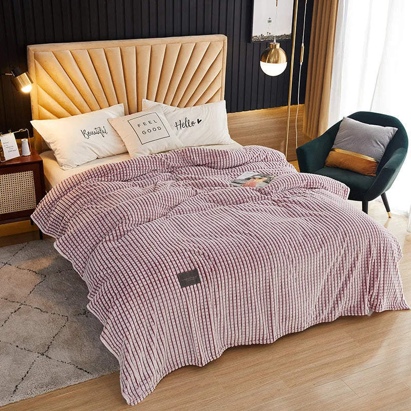 Afralia™ Plaid Double-Sided Coral Fleece Blanket for Bed or Sofa, Cozy Warmth