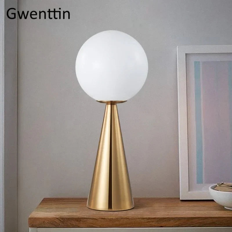 Afralia™ Gold Glass Ball Table Lamp LED Desk Lighting Modern Home Decor for Bedroom Living Room