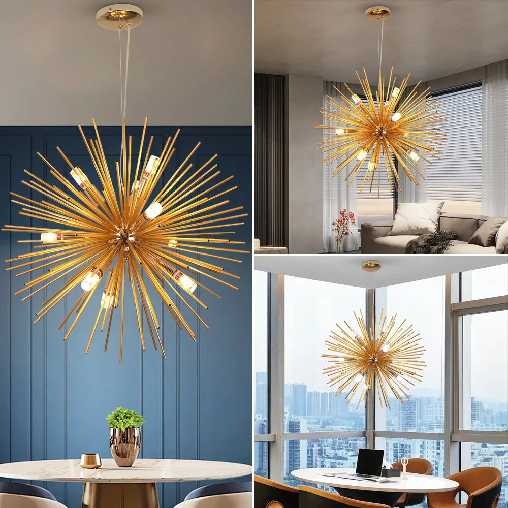 Afralia™ Aluminum Dandelion Pendant Light: Modern Sputnik Hedgehog LED Chandelier for Living & Dining Room