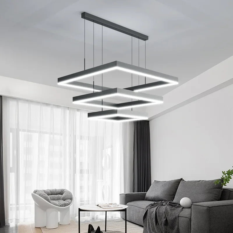 Afralia™ Nordic Minimalist LED Square Chandelier for Living Dining Bedroom - Luster Lighting