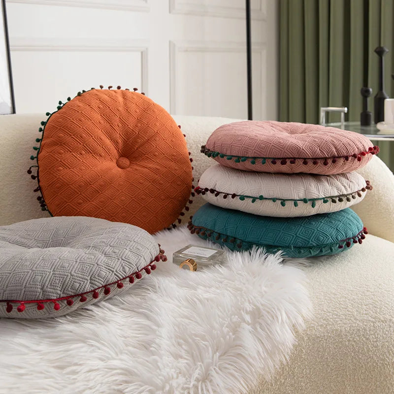 Afralia™ Pompom Round Chair Pad Cushion for Comfortable Seating Meditation Yoga Living Room