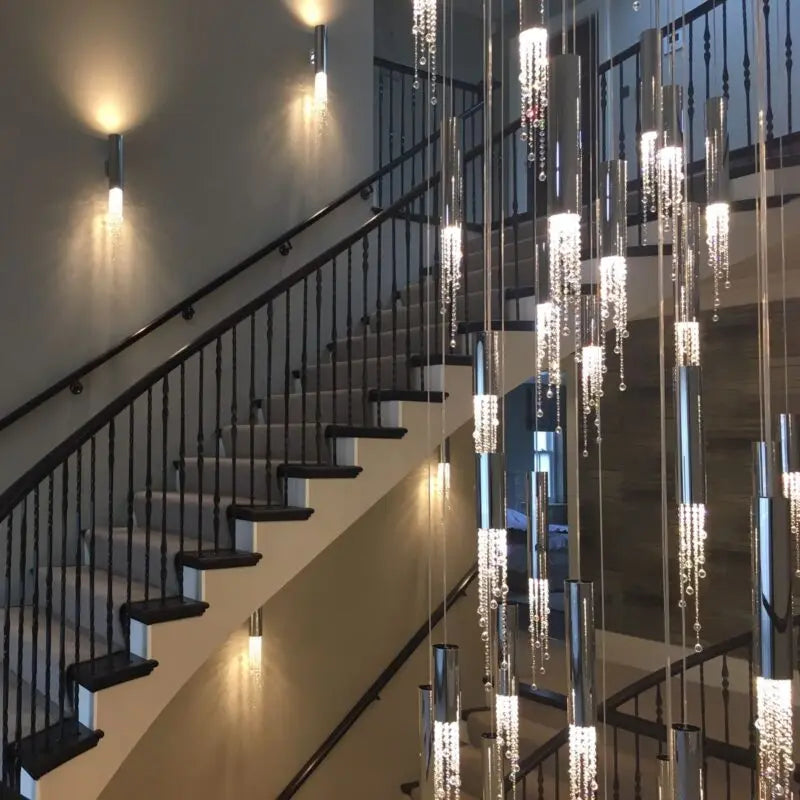 Afralia™ Large Crystal LED Staircase Chandelier for Modern Living Room Hall Loft