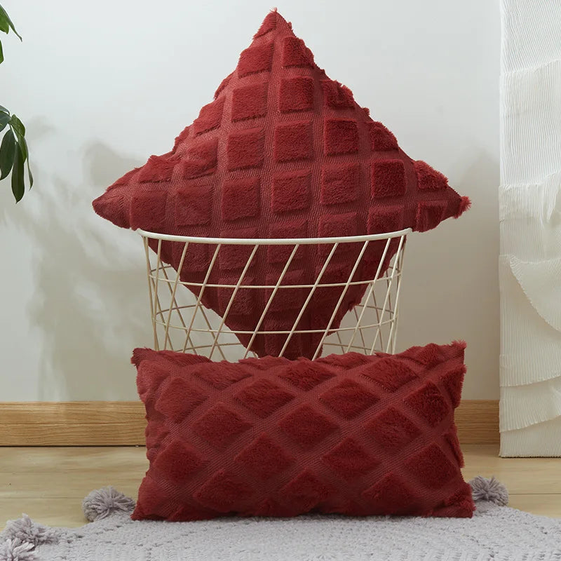 Afralia™ Geometric Diamond Pattern Plush Cushion Cover for Stylish Home Decor