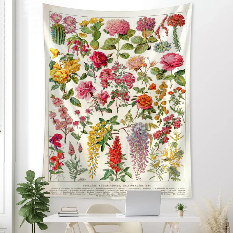 Afralia™ Botanical Map Tapestry: Retro Boho Wall Hanging for Dorm or Living Room