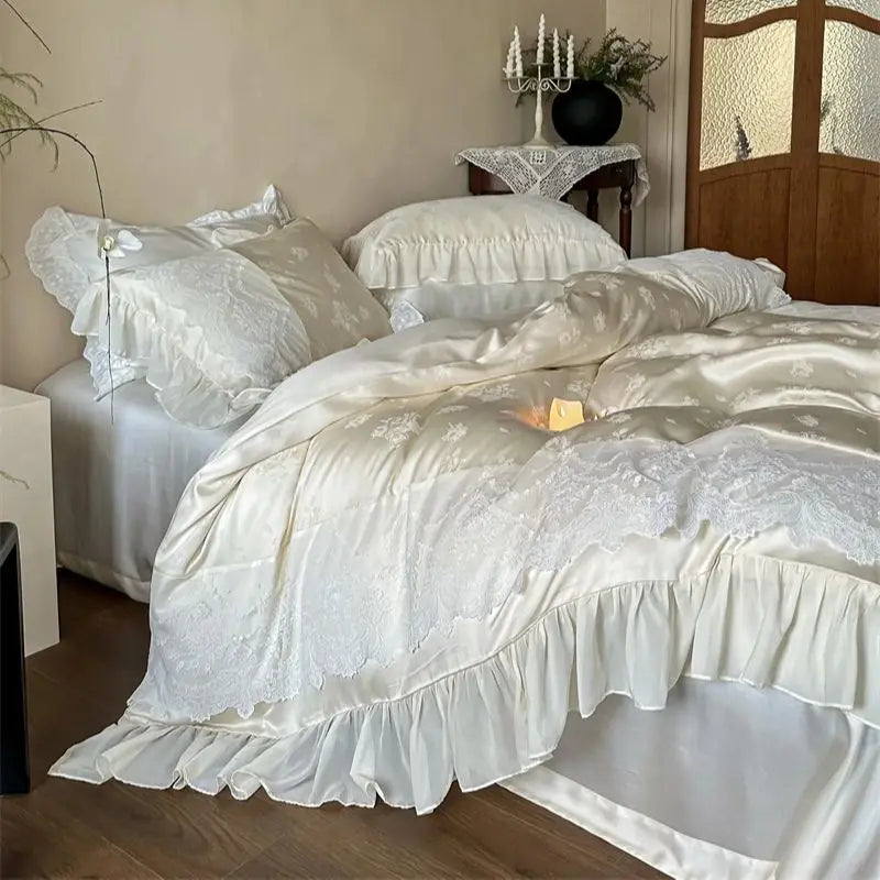 Afralia™ Vintage Rose Jacquard Wedding Bedding Set - 4Pcs