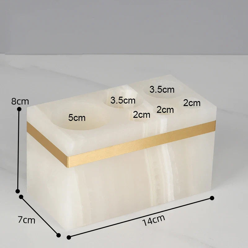 Afralia™ White Onyx Marble Bathroom Set Gold Luxury Soap Dispenser Toothbrush Holder