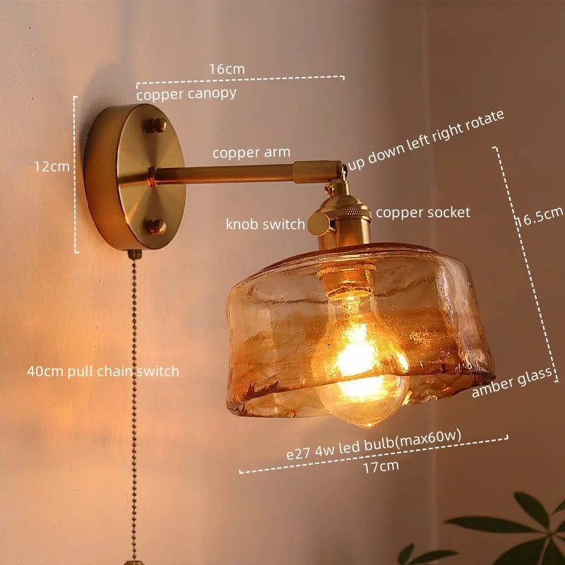 Afralia™ LED Copper Glass Wall Light: Modern Nordic Hallway Bedroom Lamp