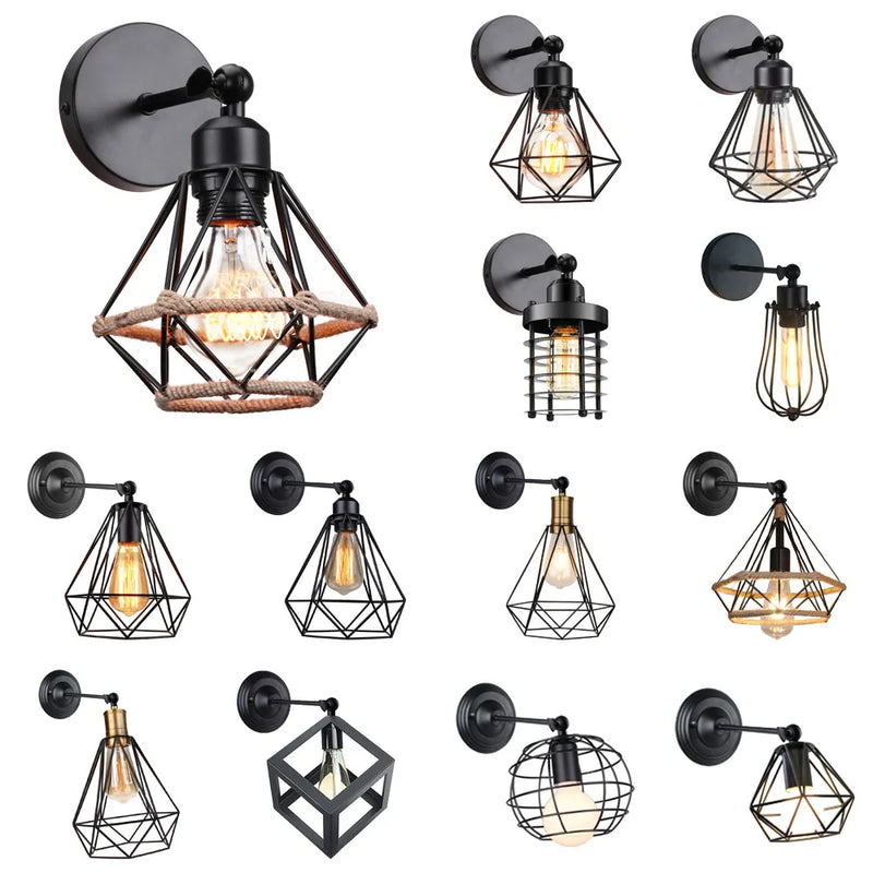 Afralia™ Vintage Iron Wall Sconce Cage Guard Modern Loft Indoor Lighting