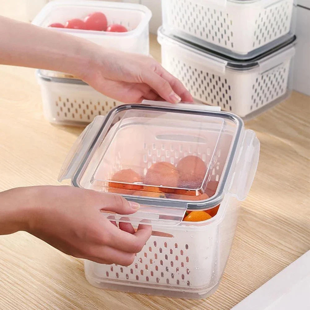 Afralia™ Fridge Storage Containers with Drain Basket for Kitchen Organization