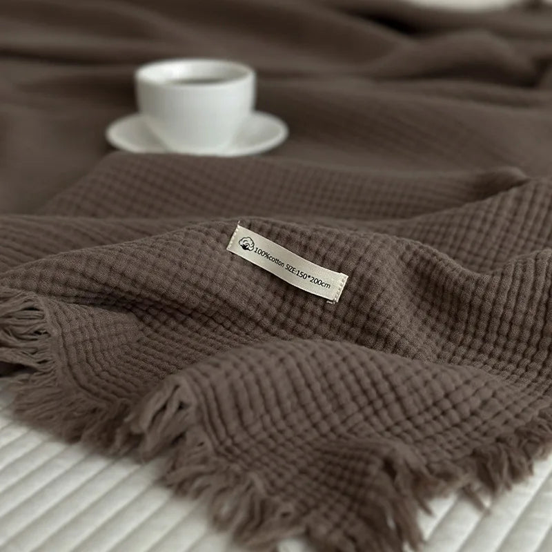 Afralia™ Summer Gauze Tassel Blanket - Soft Cotton, Single/Double Size