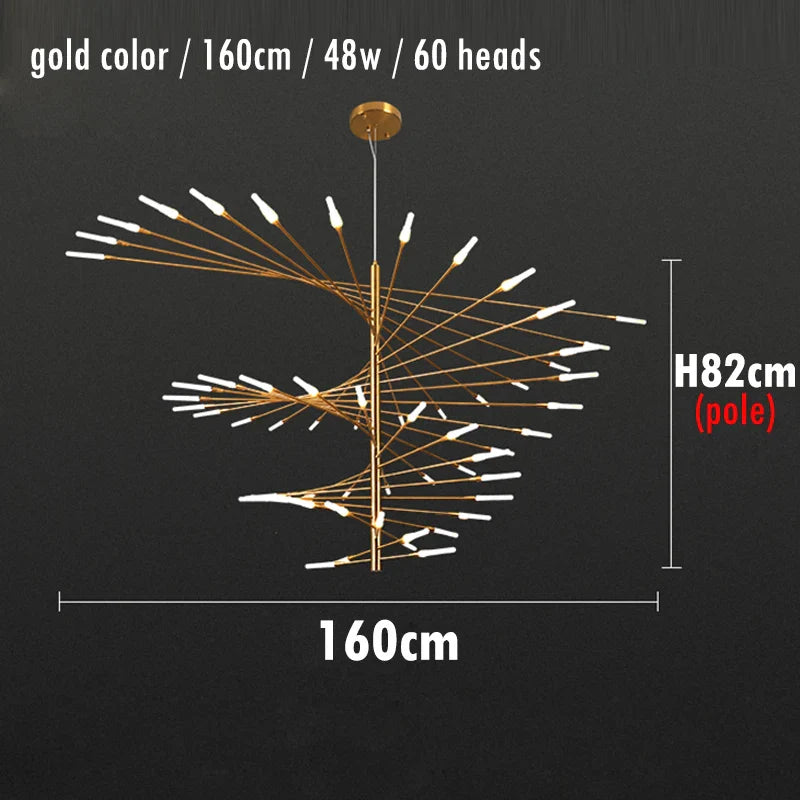 Afralia™ Firework Shape LED Chandelier in Gold and Black for Home Lighting