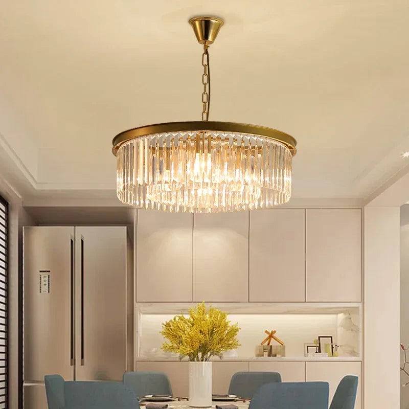 Afralia™ Gold Black Metal Crystal Pendant Lights Chain Hanging LED Suspension Lamp Fixtures