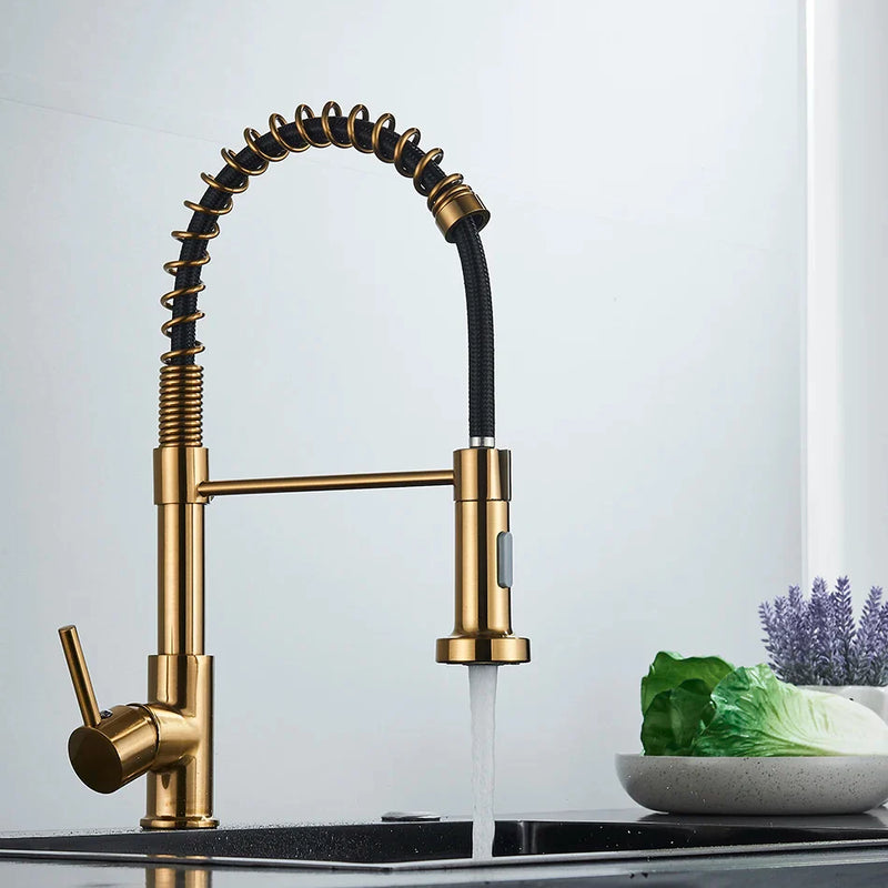 Afralia™ Pull Down Kitchen Faucet Hot Cold Water Mixer Tap 360 Degree Rotation