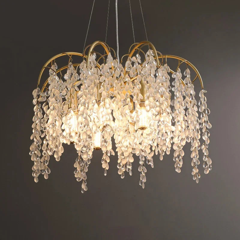 Afralia™ Modern Luxury Crystal Chandelier Golden Gloss LED Ceiling Lamp