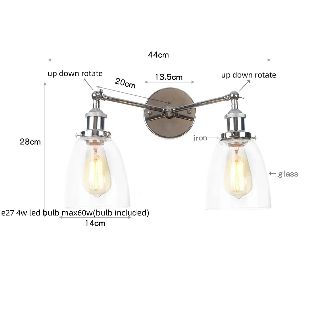 Afralia™ 2 Head LED Wall Lamps Iron Glass Bedroom Stair Light Fixtures