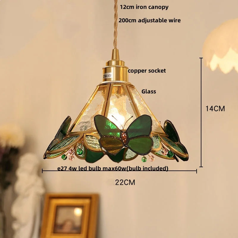 Afralia™ Glass LED Pendant Light Fixture Walnut Wood Copper Hanging Lamp