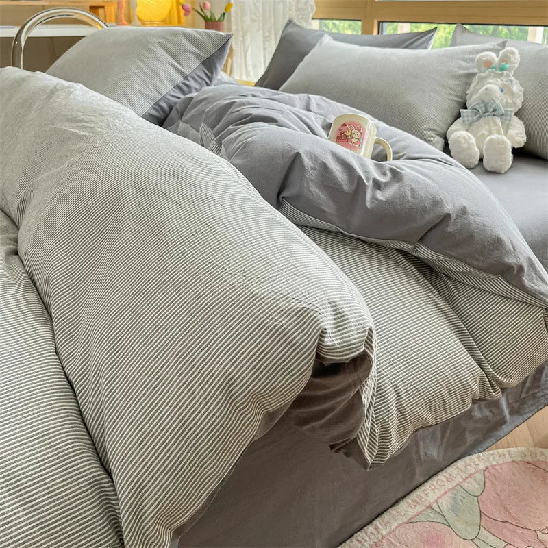 Afralia™ Cozy Striped Cotton Bedding Set - Breathable & Soft Quilt Kit