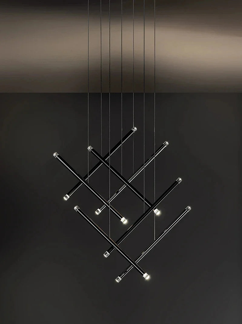 Afralia™ Black Round Tube LED Chandelier for Duplex Loft Stair - Interior Lighting Decoration