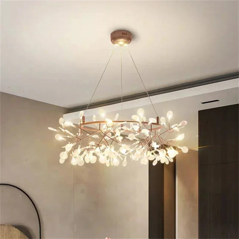 Afralia™ Nordic Firefly LED Chandelier in Rose Gold/Black for Dining and Restaurant