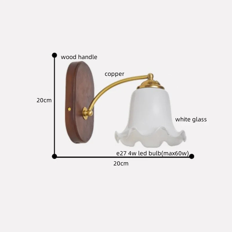 Afralia™ LED Japanese Style Wall Lights Copper Wood Bedside Lamp for Home Bedroom