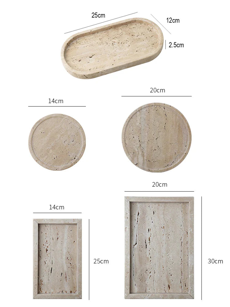 Afralia™ Travertine Stone Vanity Tray for Perfume, Candles, Jewelry, Coffee Table