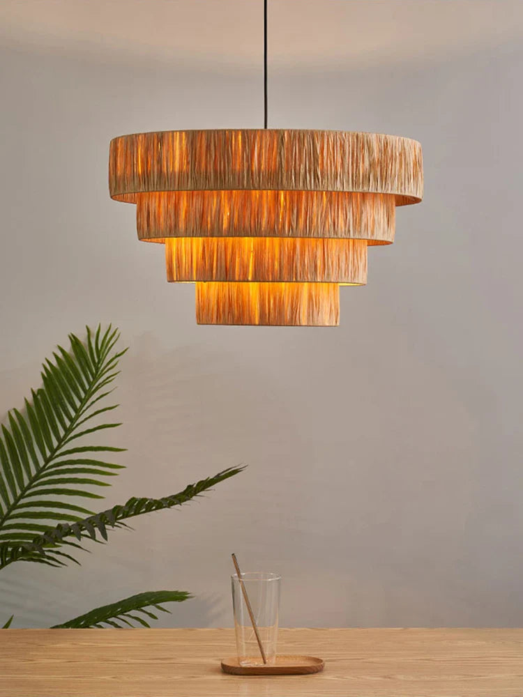 Afralia™ Straw Chandelier: Japanese Style Pendant Light for Bedroom, Living Room, Study, and More