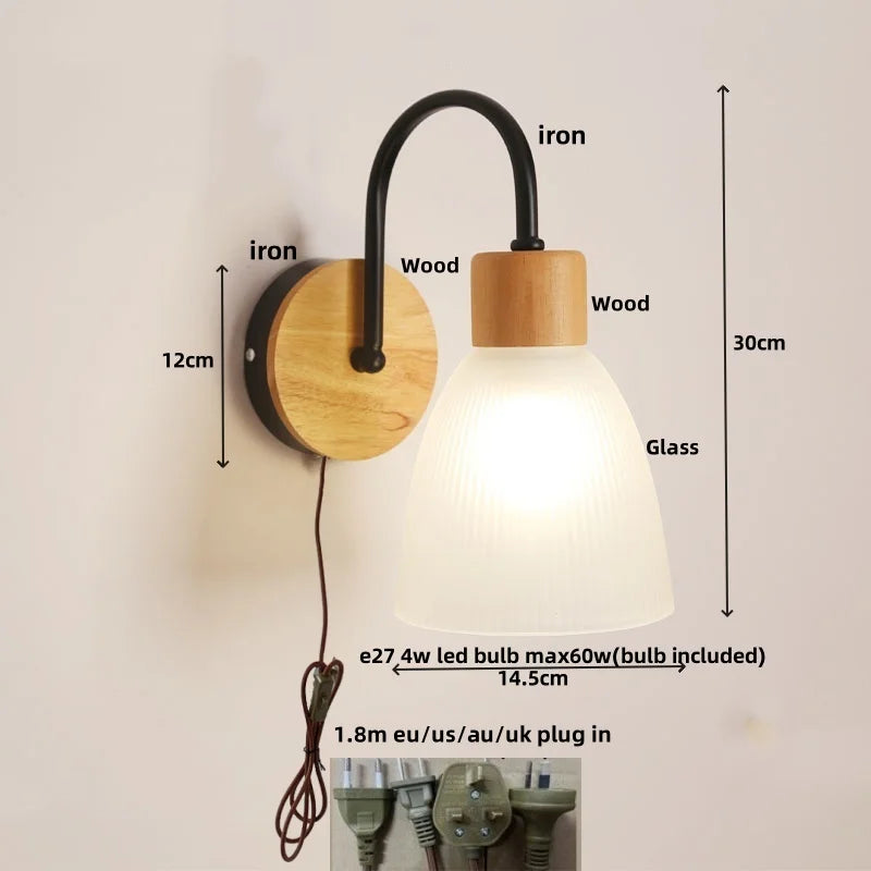 Afralia™ Wood Base Glass LED Wall Sconce Modern Bathroom Light Fixture