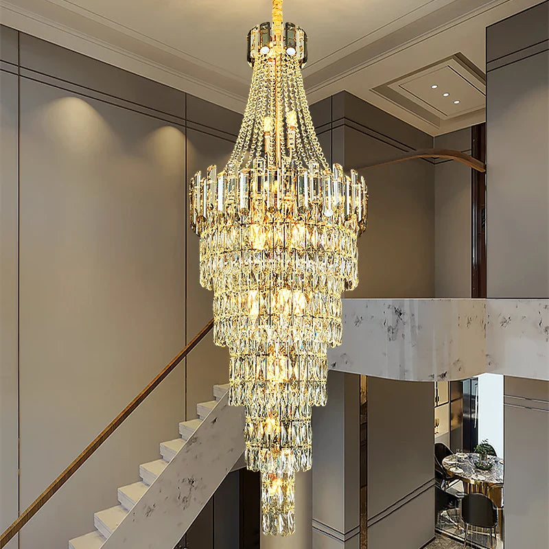 Afralia™ Crystal Chandelier Staircase Light LED Luxury Decoration