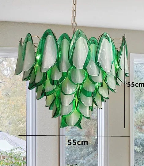 Afralia™ Pink Green Petal Glass Chandelier Ceiling Mount - Luxury Pendant Light Fixture