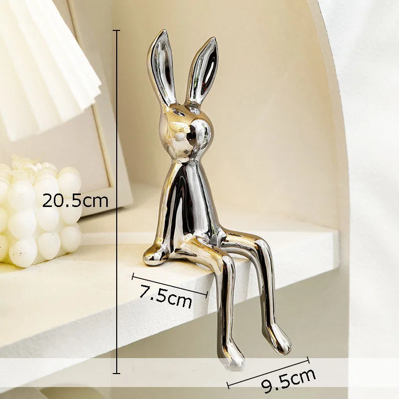 Afralia™ Rabbit Ceramic Sculpture Abstract Animal Ornaments Modern Artwork Aesthetic Decor