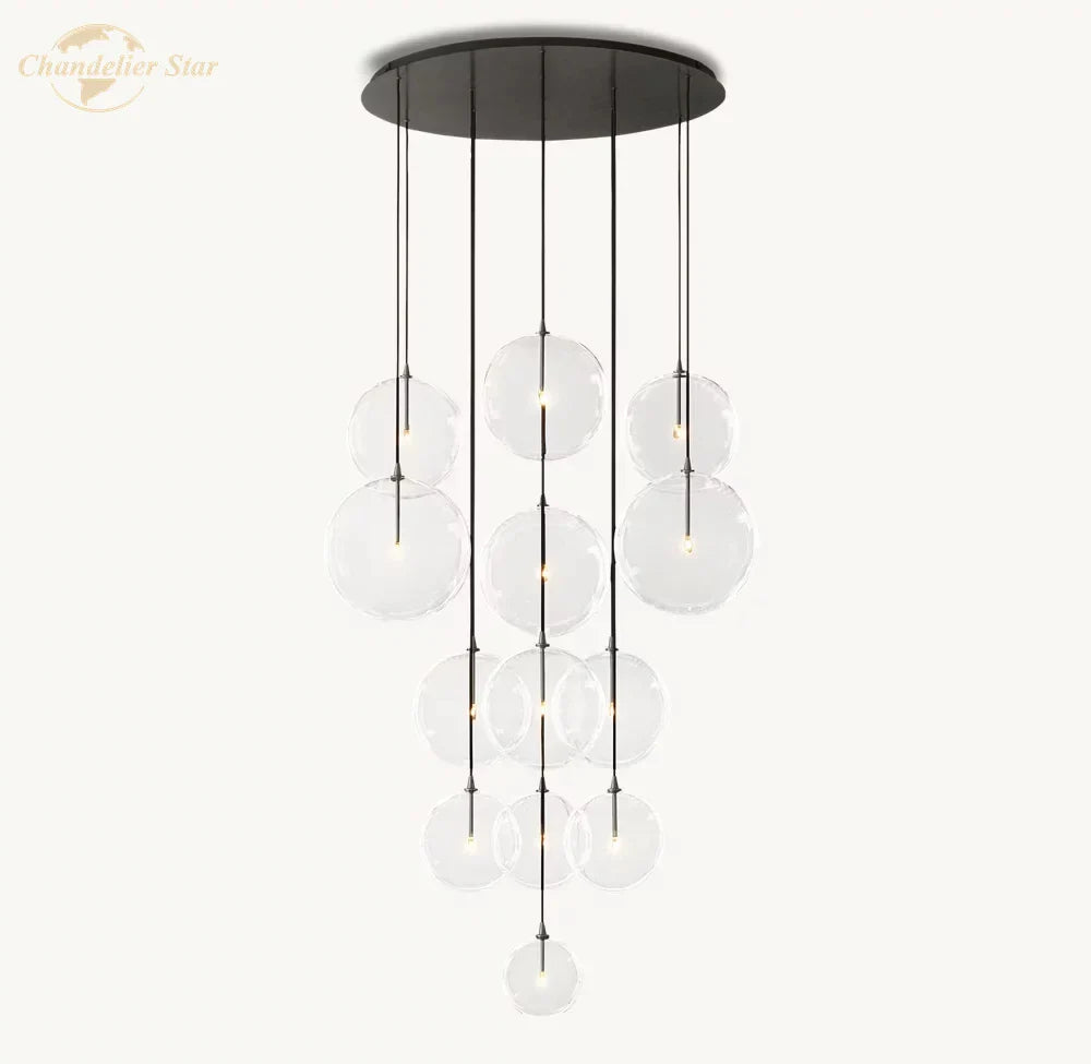 Afralia™ Clear Glass Globe Cluster Chandeliers Pendant Lights for Living Room and Staircase