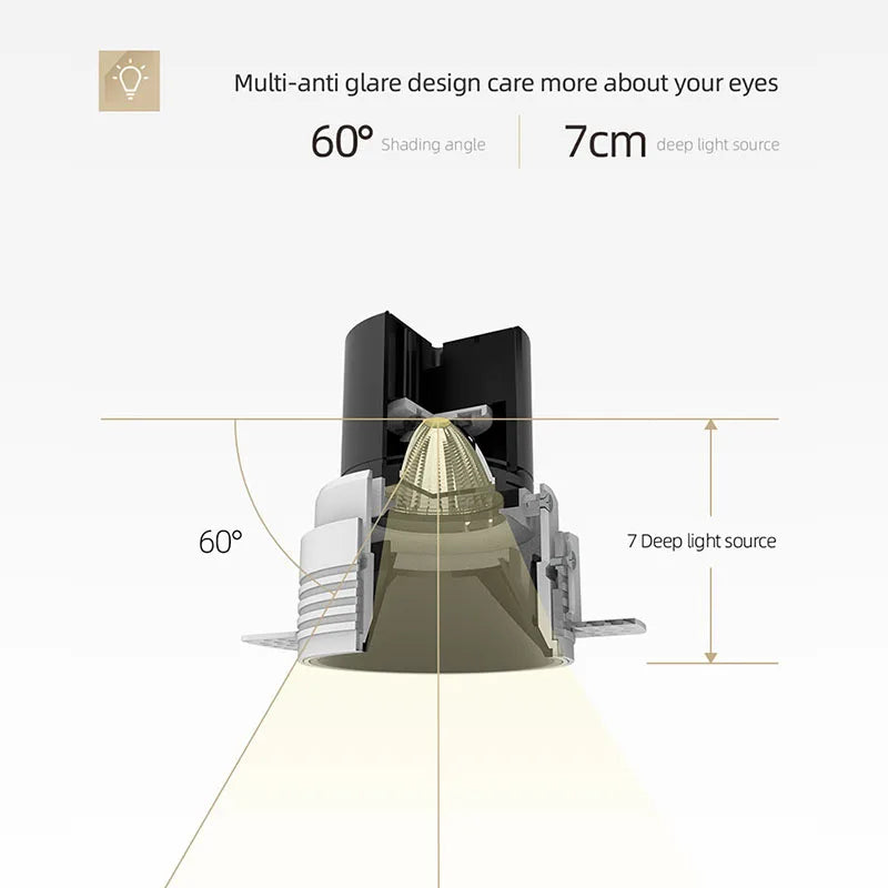 Afralia™ 7W CRI97 LED Downlight: Dimmable, Frameless, Anti-glare Spot Light