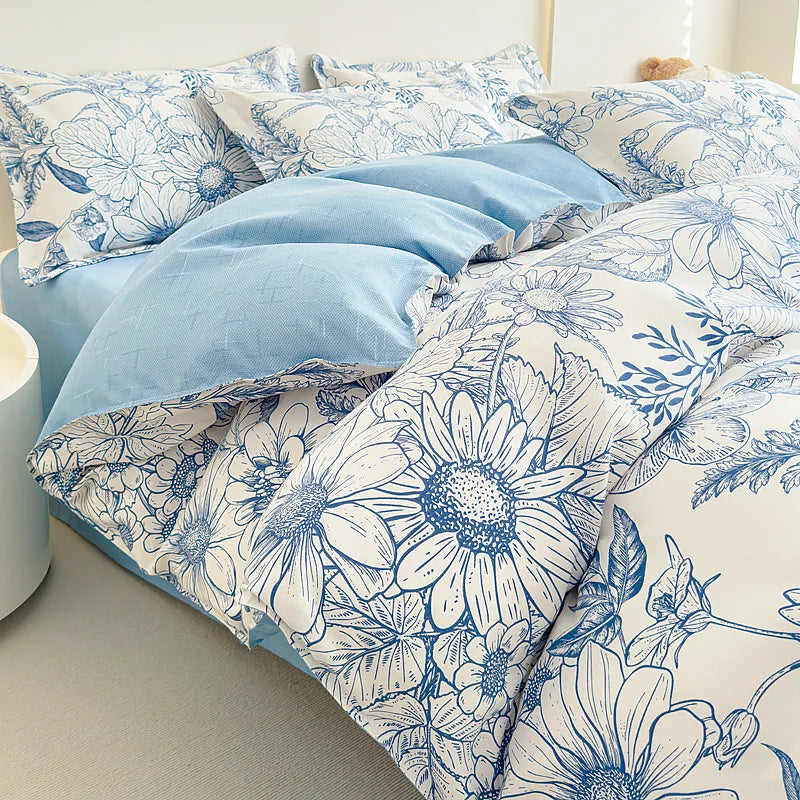 Afralia™ Flower Print Sanding Bedding Set | Skin Friendly Bedspread Kit for Home Bed