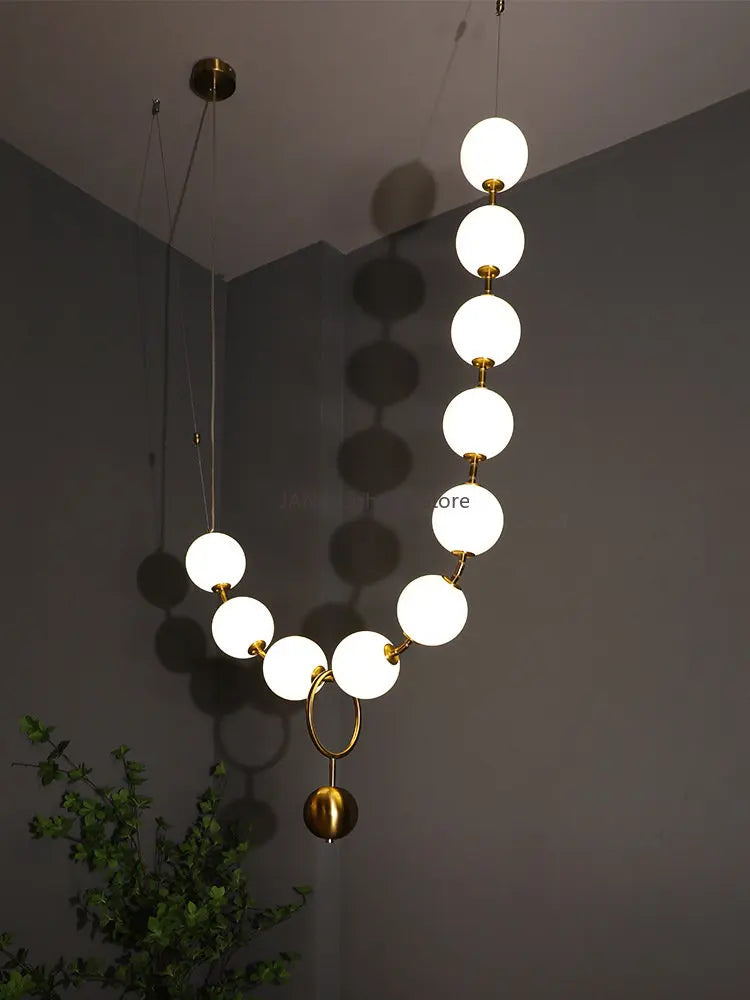 Afralia™ Pearl Pendant Chandelier | Luxury Designer LED Magic Bean Necklace Lamp