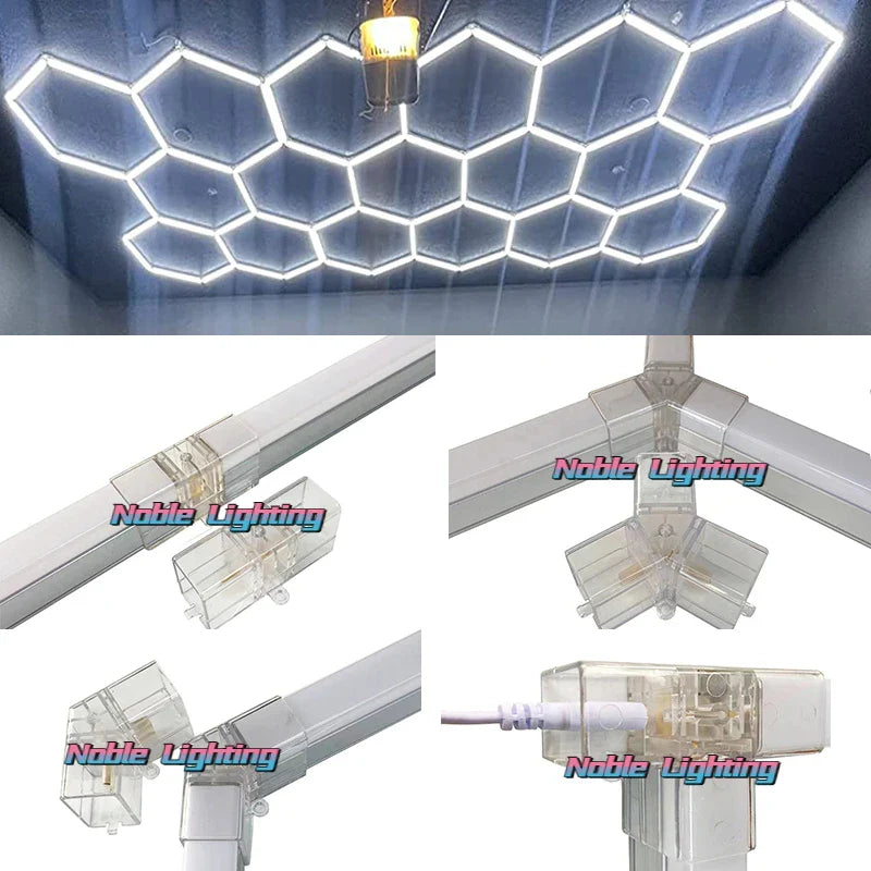 Afralia™ Hexagon LED Garage Ceiling Light for Auto Body Repair & Workshop